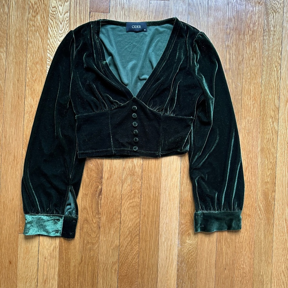 Cider Green Long-Sleeve Crop Blouse